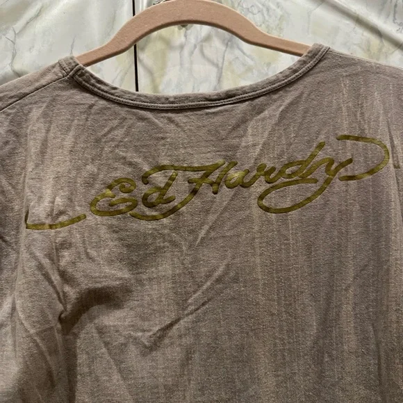 Ed Hardy Y2K vintage tee skull rose red green gold grey casual short sleeve Med - Picture 9 of 9